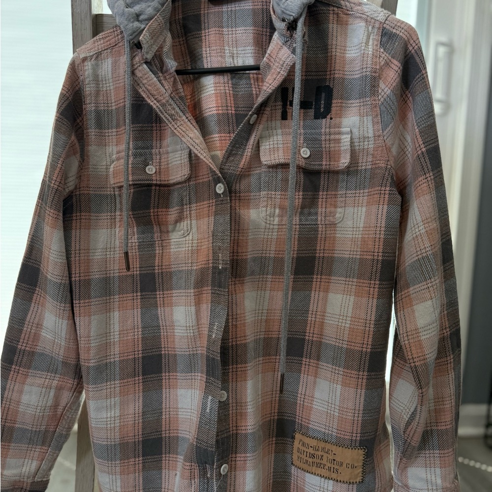 Harley-Davidson Gray and Brown Flannel Jacket Relaxed Fit